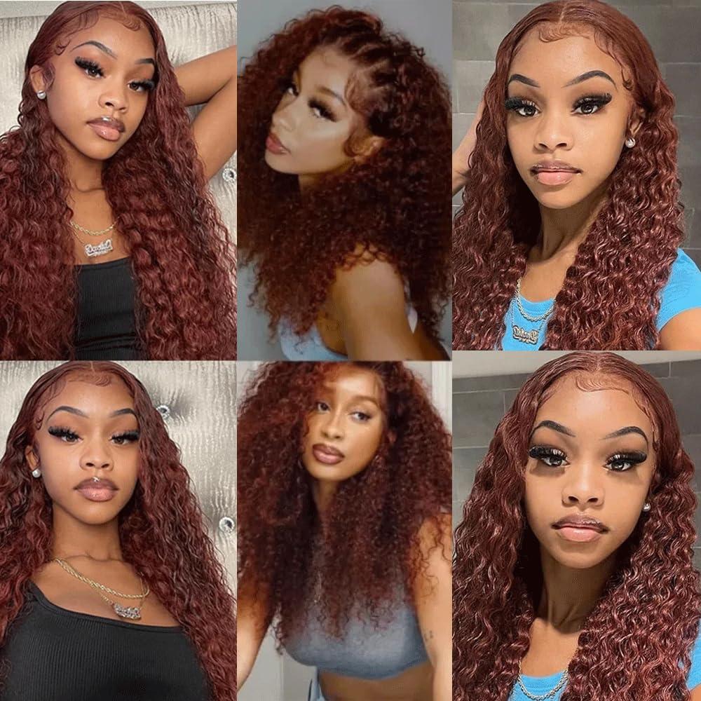 Fridnae Color #33 Bundles Human Hair Reddish Brown Deep Wave Human Hair Bundles Copper Red Bundles Human Hair 3 Bundles 12 14 16 Inch Auburn Bundles Human Hair