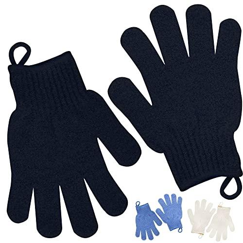 Meiyante Exfoliating Glove with Hanging Loop - Bath Gloves 1 Pair Shower Gloves, Heavy Exfoliating Gloves for Men and Women Shower Gloves Body Wash Makes Skin Soft Healthy Body Exfoliating Gloves 1 Pair Black