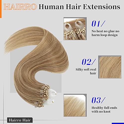 Hairro Hairro Micro Ring Hair Extensions Micro Link Human Hair Micro Beads Remy Hair Micro Loop Pre Bonded Cold Fusion I Tip Hairpiece For Women 14 inch 50g 100 Strands #12P613 Golden Brown Mix Bleach Blonde