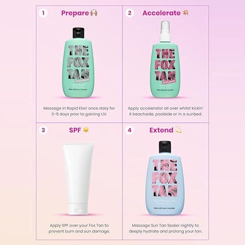 THE FOX TAN The Fox Tan Rapid Tanning Elixir, Natural Tanning Accelerator Lotion For Darker & Faster Tans, Creates Flawless Tan Skin, Vegan & Cruelty-Free, 120mL