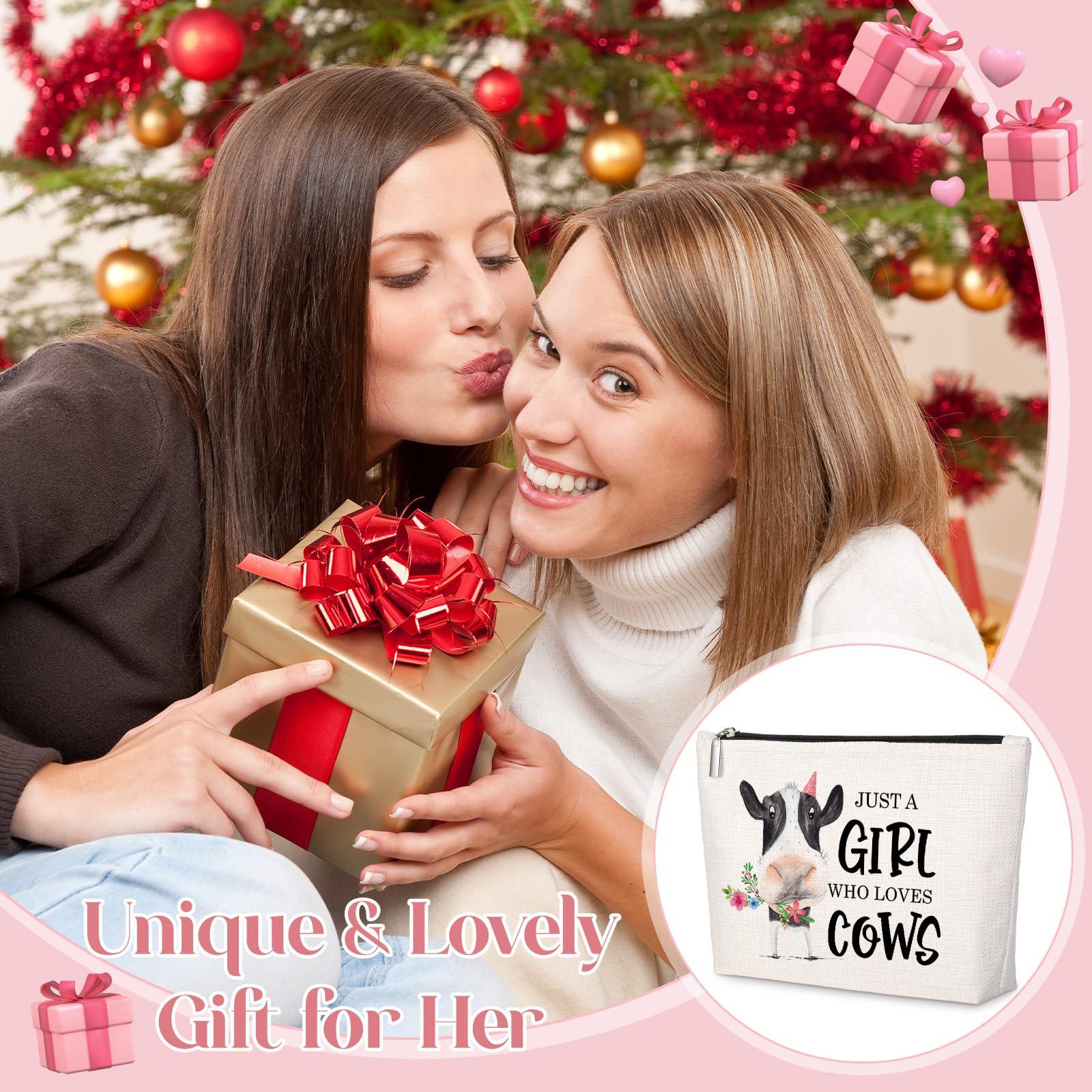 GevGuxLuo GevGuxLuo Cow Gifts for Cow Lovers, Cow Makeup Bag for Women with Mirror, Cow Birthday Gifts Ideas for Daughter Sister Bestie, Cute Cow Themed Gifts Animal Lovers Gifts for Women Who Loves Cows