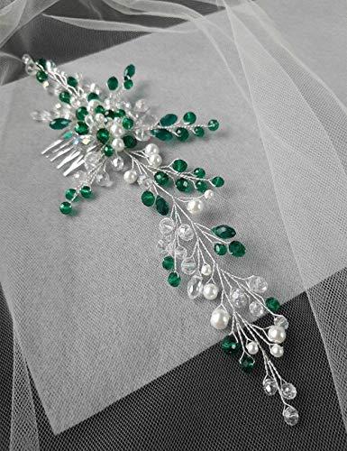 Aimimier Aimimier Bridal Emerald Hair Vine with Comb Green Crystal and Pearl Hair Comb Boho Wedding Hair Accessories for Women and Girls