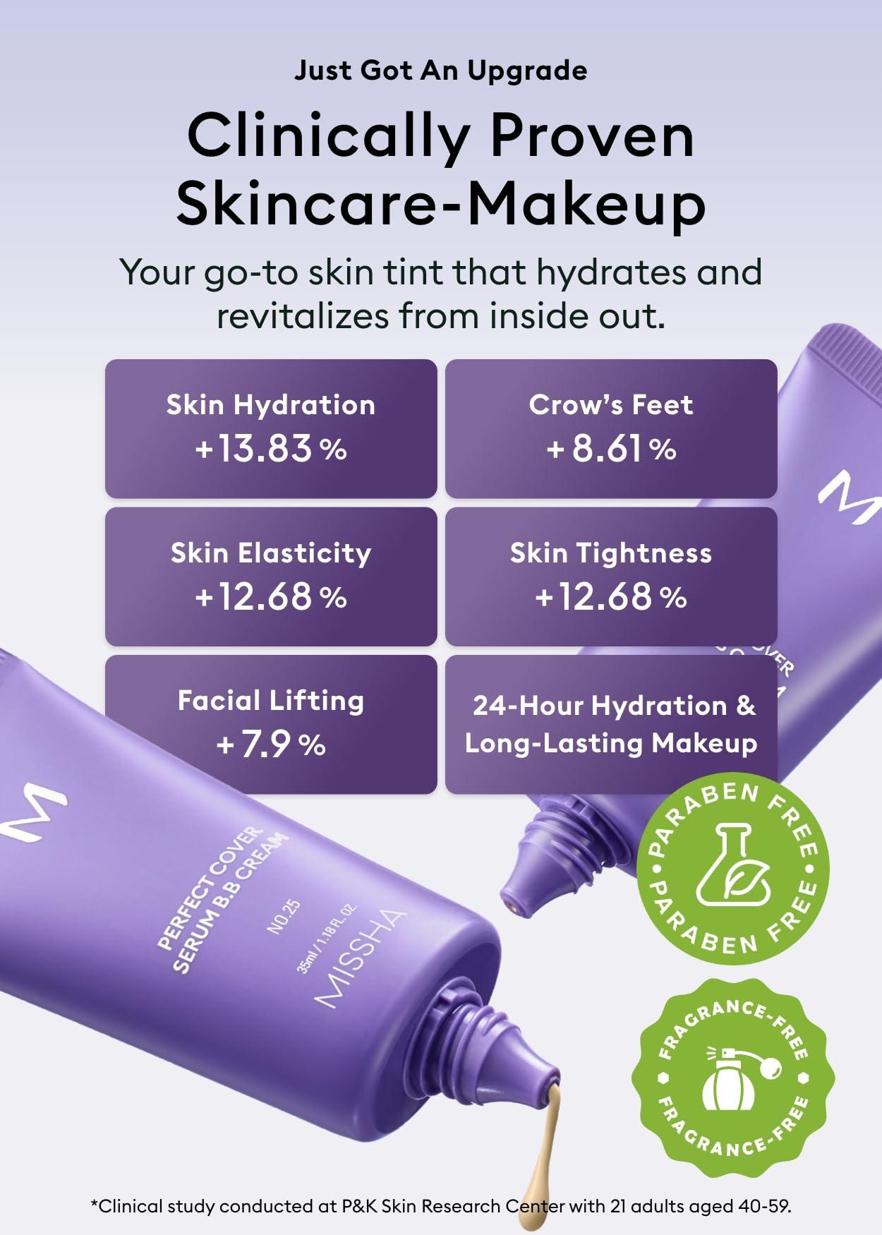 MISSHA MISSHA M PERFECT COVER SERUM BB CREAM No.25 Warm Beige, Skin Care Foundation Makeup, Tinted Moisturizer, Superfood Complex, Buildable Coverage, Glass Skin, Paraben Free, 1.18 Fl oz