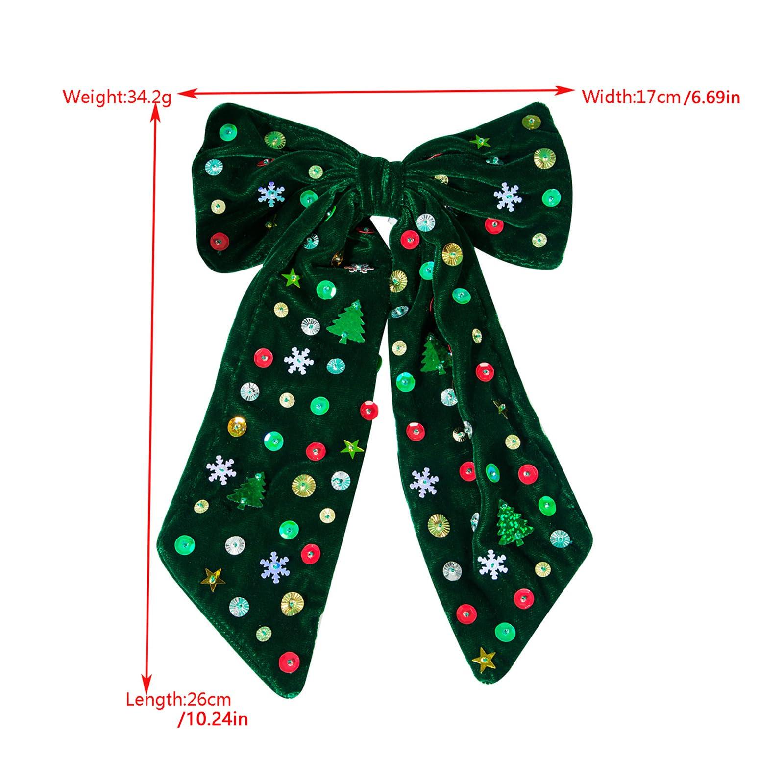Honganda Large Glitter Velvet Christmas Hair Bow Clips Sequin Bling Snowflake Xmas Tree Hair Accessories for Women Girls (Green)