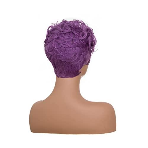 DOcute DOcute Black Short Pixie Cut Wigs for Black Women Short Wavy Hair Wig Pixie Cut Curly Wig with Bangs for Black Women Synthetic Fluffy Daily Wig Layered Heat Resistant Wigs (Deep Purple)