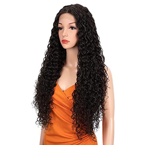 NOBLE STAR Long Curly Lace Front Wigs 30 Inches Middle Part HD Lace Front Wigs with Baby Hair Super Soft Bio Hair Synthetic Wigs for Women 130 Density Dark Brown