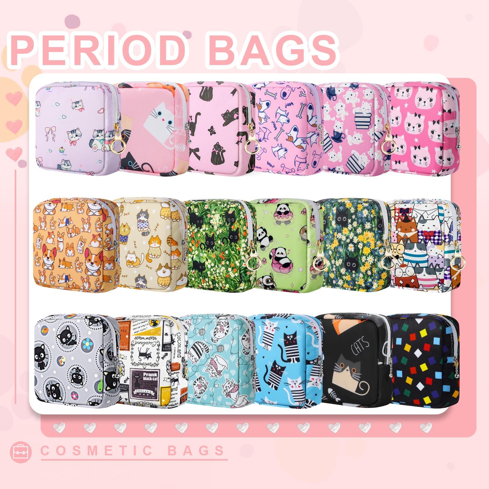 Likesing Likesing Period Bag Pouch, Canvas Sanitary Napkin Storage Bag for Girls Womens, Portable Sanitary Napkin Period Pad Pouch Bag for Purse, Small Make Up Bags(Blue Cat N0461)