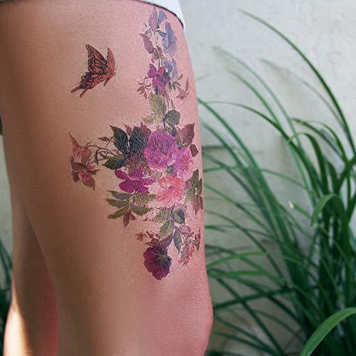 BETTERLINE Temporary Tattoos for Women and Girls - Flowers, Roses, Butterflies - Waterproof Fake Tattoos - Halloween Costume Cosplay (6 Large Floral Tattoos A - 6 Sheets)