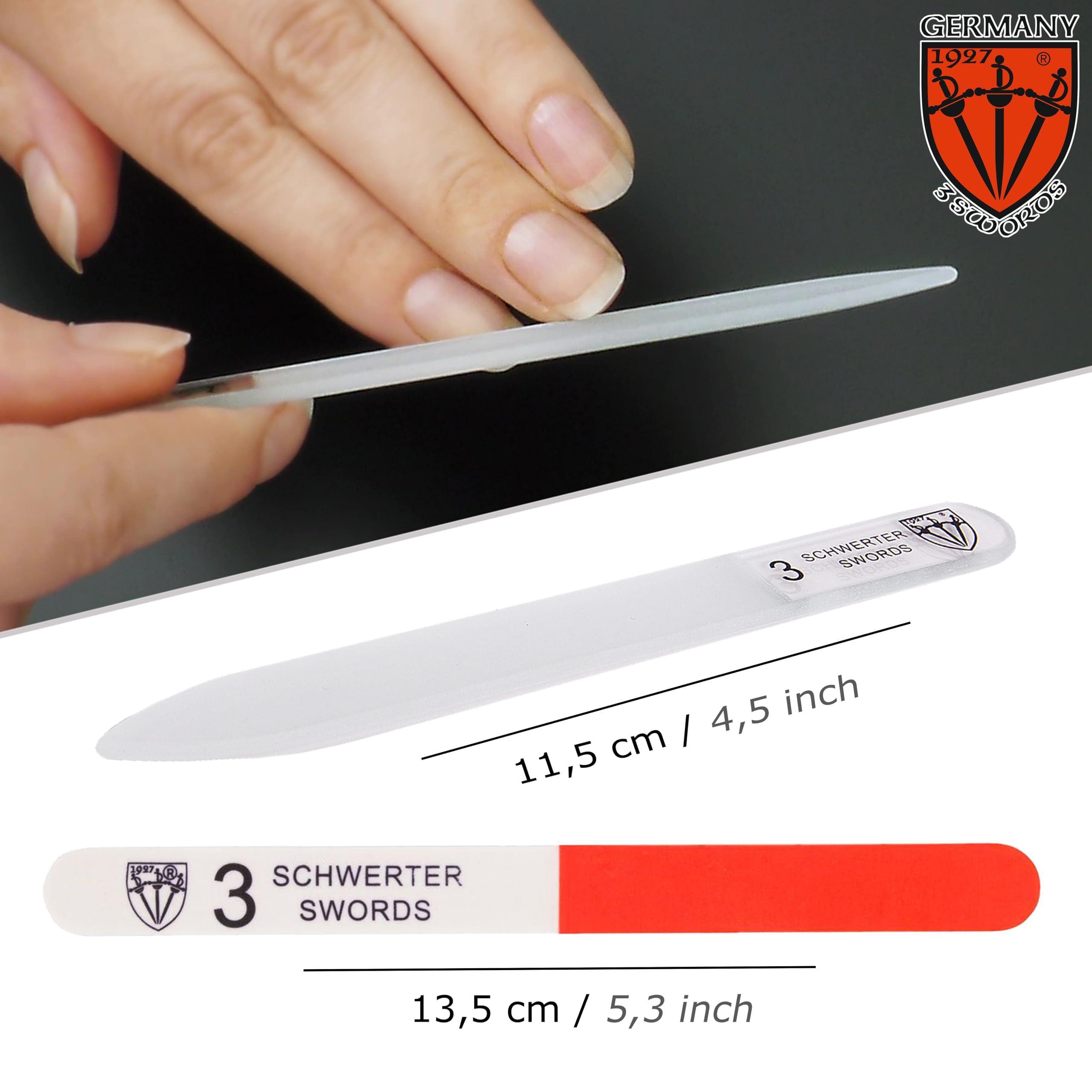 3 Swords Germany 3 Swords Germany - Brand Quality Clear Double Sided Glass Nail File for Women & Girls, Perfect for Natural Fake Gel Artificial Acrylic fingernail, incl. Nail Buffer & Tube case for Travel (313)