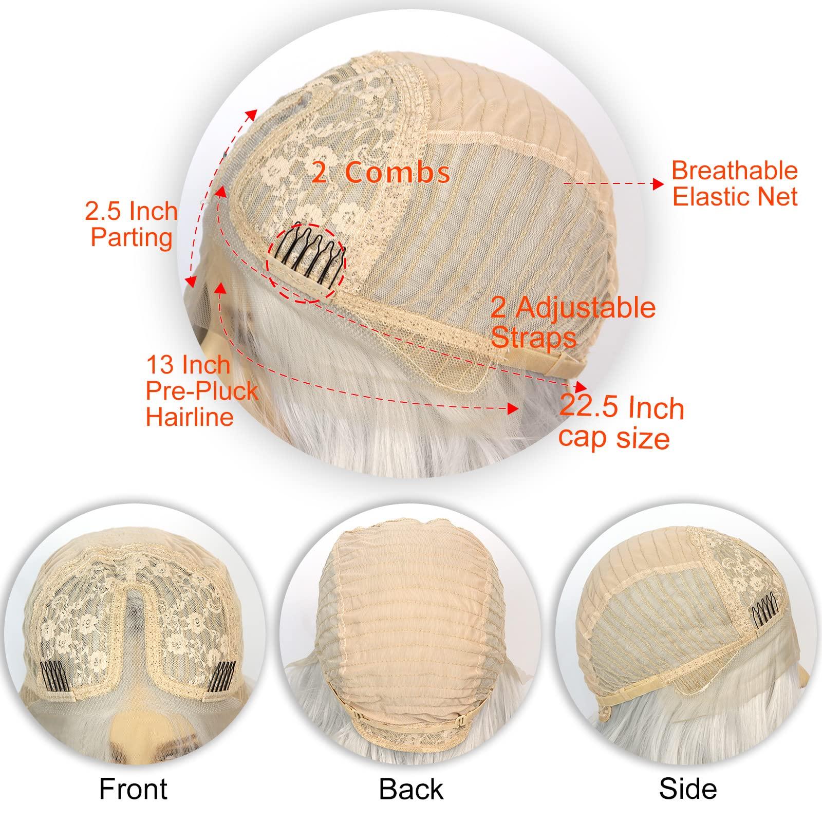 Ebingoo Ebingoo 26 Inch Silver Gray Lace Front Wig+Wig Cap Wavy Silver Wig for Women Curly Lace Front Wig Silver Princess Wig for Halloween Cosplay Women Daily Wear