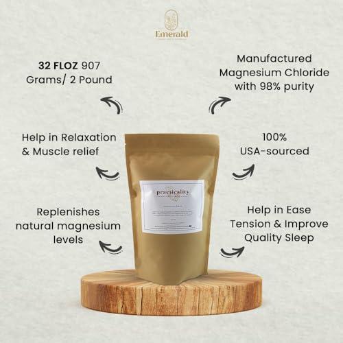 practicality Practicality Magnesium Flakes for Bath |100% Natural USA-Sourced and Manufactured Magnesium Chloride Flakes - Great for Foot & Body Relaxation, Better Absorption Over Epsom Salt | 32 FL OZ | 1 Pc