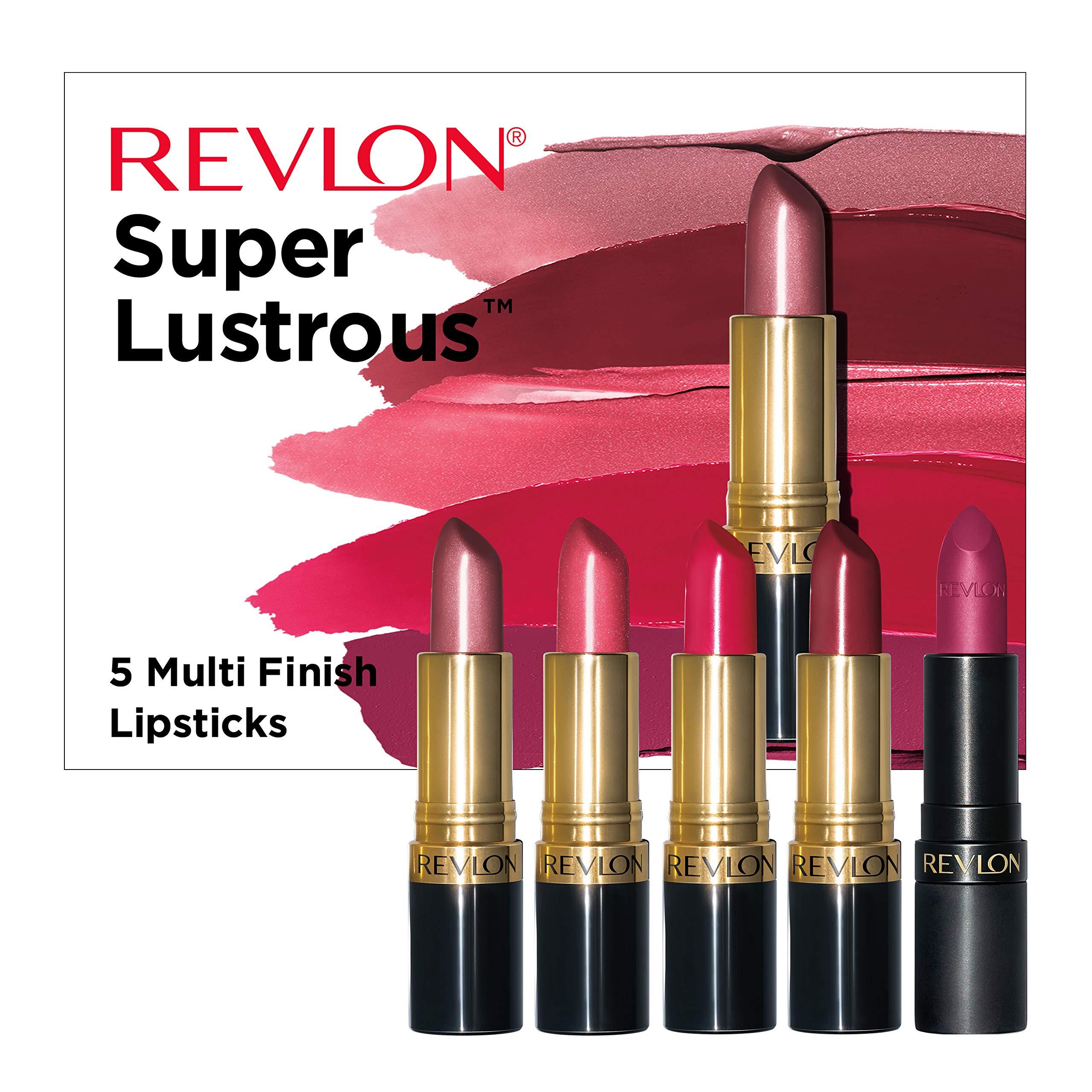 REVLON Revlon Super Lustrous 5-Piece Lipstick Gift Set, High Impact, Moisturizing, 460 Blushing Mauve & 430 Soft Silver Rose (Pearl), 775 Super Red & 777 Vampire Love (Cream), 025 Insane (Matte), 0.75 Oz