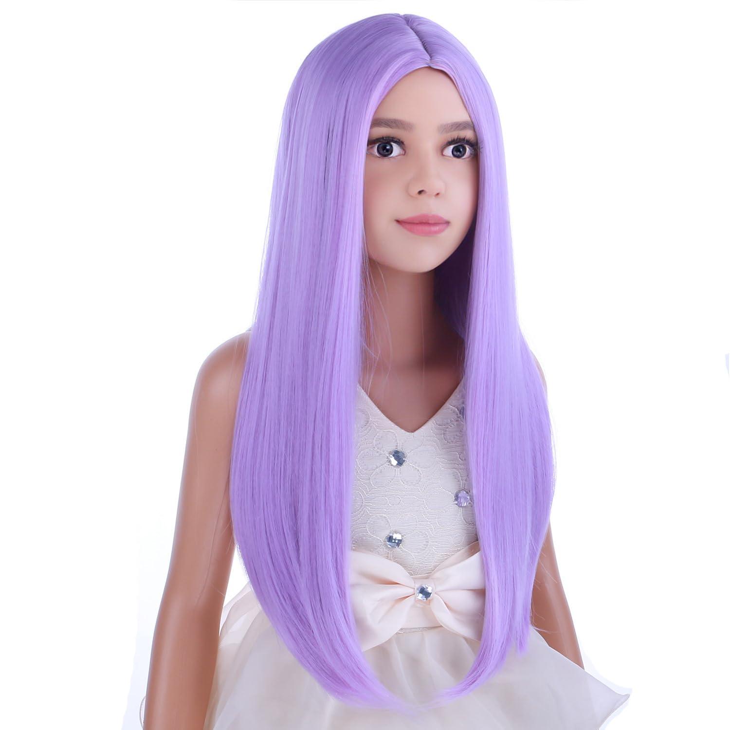 PATTNIUM PATTNIUM Kids Child Purple Wigs Lavender Purple Long Straight Wig for Girls Child Middle Part Colorful Synthetic Hair Wig