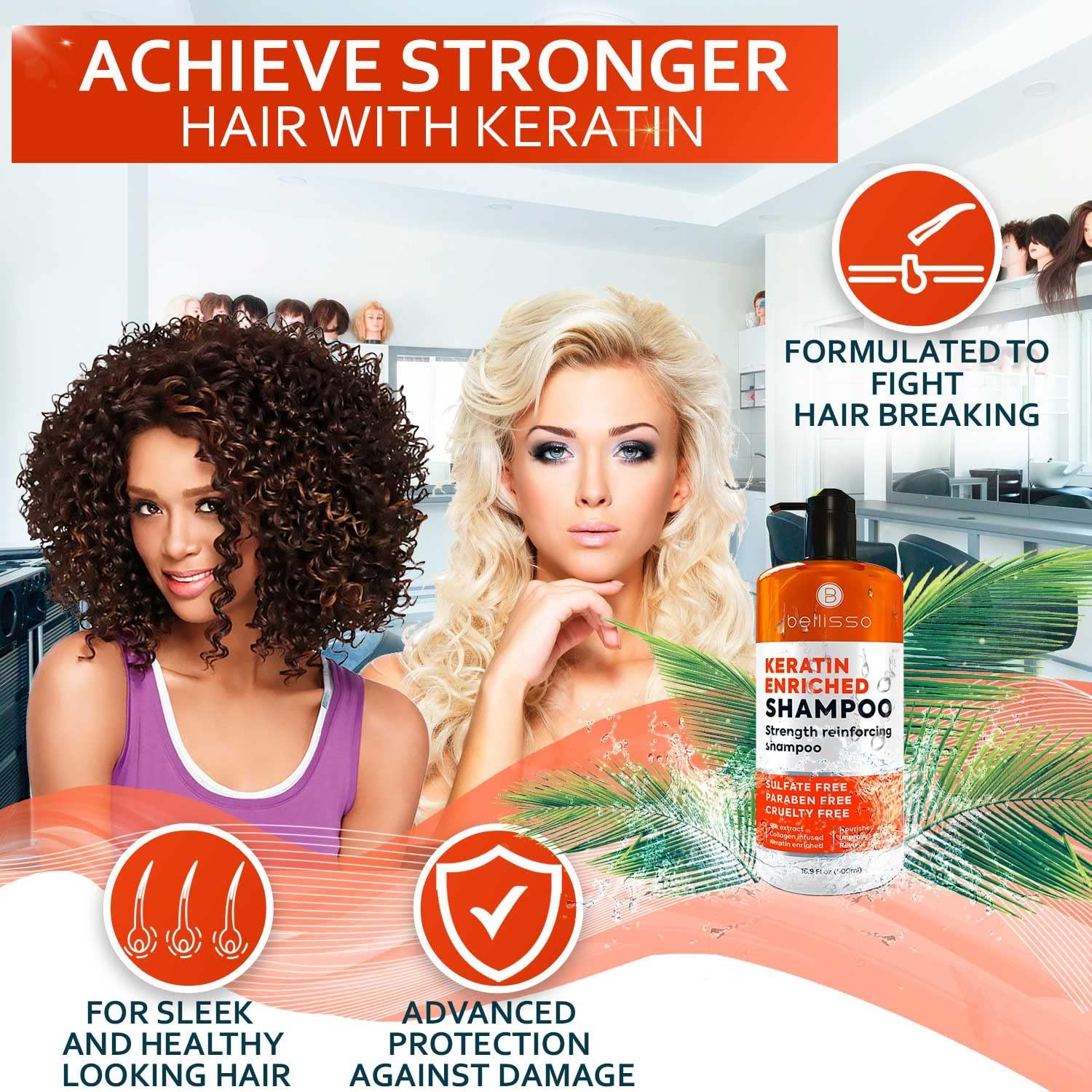 BELLISSO Keratin Shampoo and Conditioner Set and Keratin Shampoo