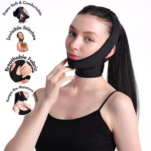 AURAFIX ORTHOPEDIC PRODUCTS Post Surgical Chin Strap Bandage for Women Neck and Chin Compression Garment Wrap Face Straps Jowl Tightening Chin Lifting (L, Black)