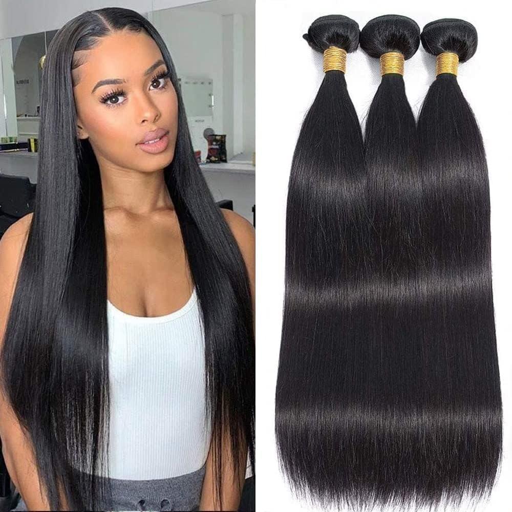 TNICE Straight Human Hair Bundles 20 20 20 Inch Brazilian Straight Hair Bundles 100% Unprocessed Virgin Hair Weave Bundles Human Hair Extension for Women Natural Color