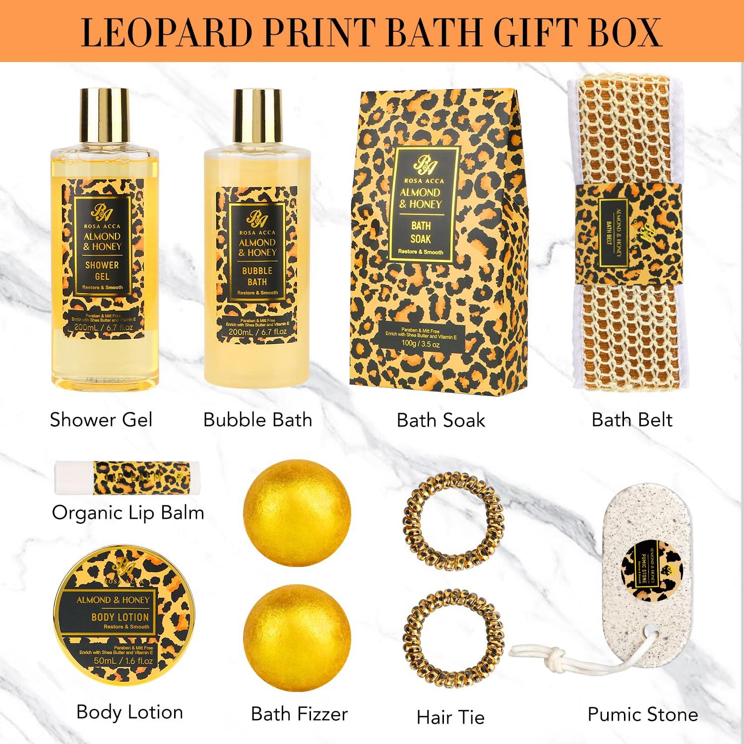 RA ROSA ACCA Bath Gift Set for Women,20 Pcs Skin Care Set Leopard Print Spa Gifts for Birthday, Mother's Day, Valentine's Day. Home Spa Kits, Skin Care Stuff with Shower Gel, Body Lotion, Manicure Set.