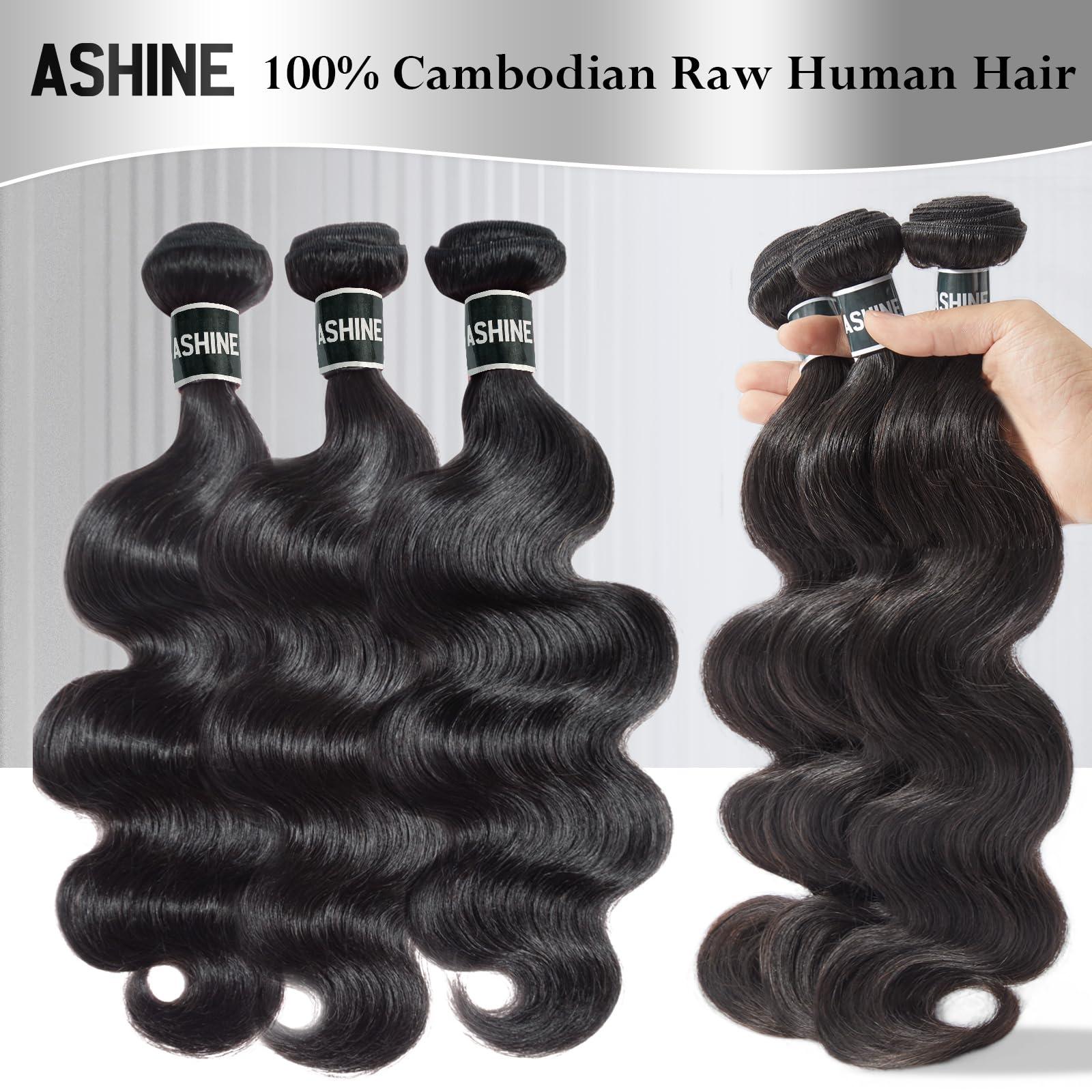 ASHINE ASHINE Hair Bundles Body Wave Straight Unprocessed Cambodian Raw Hair Bundles Top Virgin Hair Weave Human Hair Bundle Natural Black Hair Extension for Women 16 Inch