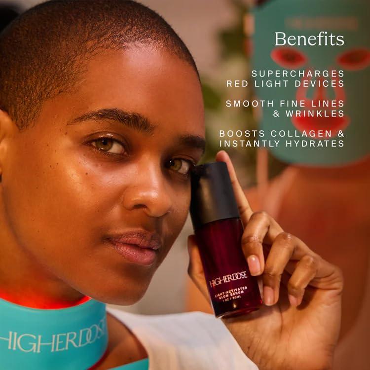 HigherDOSE HigherDOSE Red Light Therapy Face Mask & Light-Activated Glow Serum - Cordless LED Facial Light Therapy Promotes Cellular Renewal & Glowing Skin - Collagen Face Serum Boosts Infrared Benefits (2 Pcs)