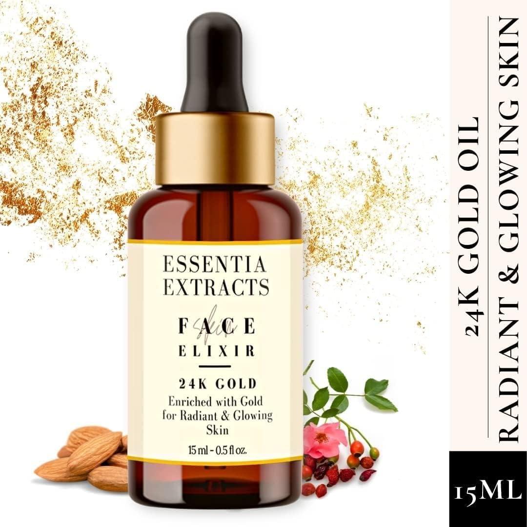 SENTA SENTA ESSENTIA EXTRACTS 24K Gold Face Serum with Vitamin C, Pumpkin Seed Oil, Almond Oil, Rosehip Oil, Orange Extracts, 24K Gold | Hydrates, Primes and Gives Luminous Glowing Skin 15ML Bottle