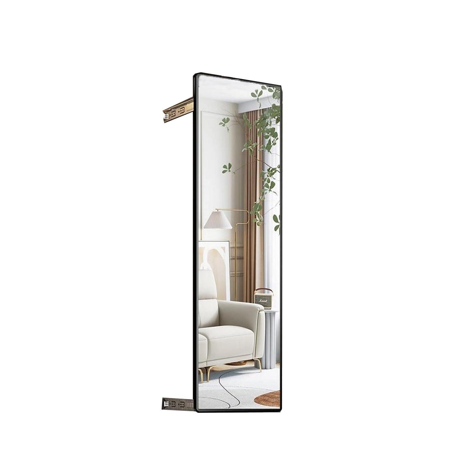 LXP LXP Wardrobe Pull-Out Folding Mirror, Full-Length Mirror Wardrobe, Built-in Invisible Sliding Mirror, Rotating Telescopic Mirror 110 * 36cm (Color : Black, Small : 110 * 36cm)