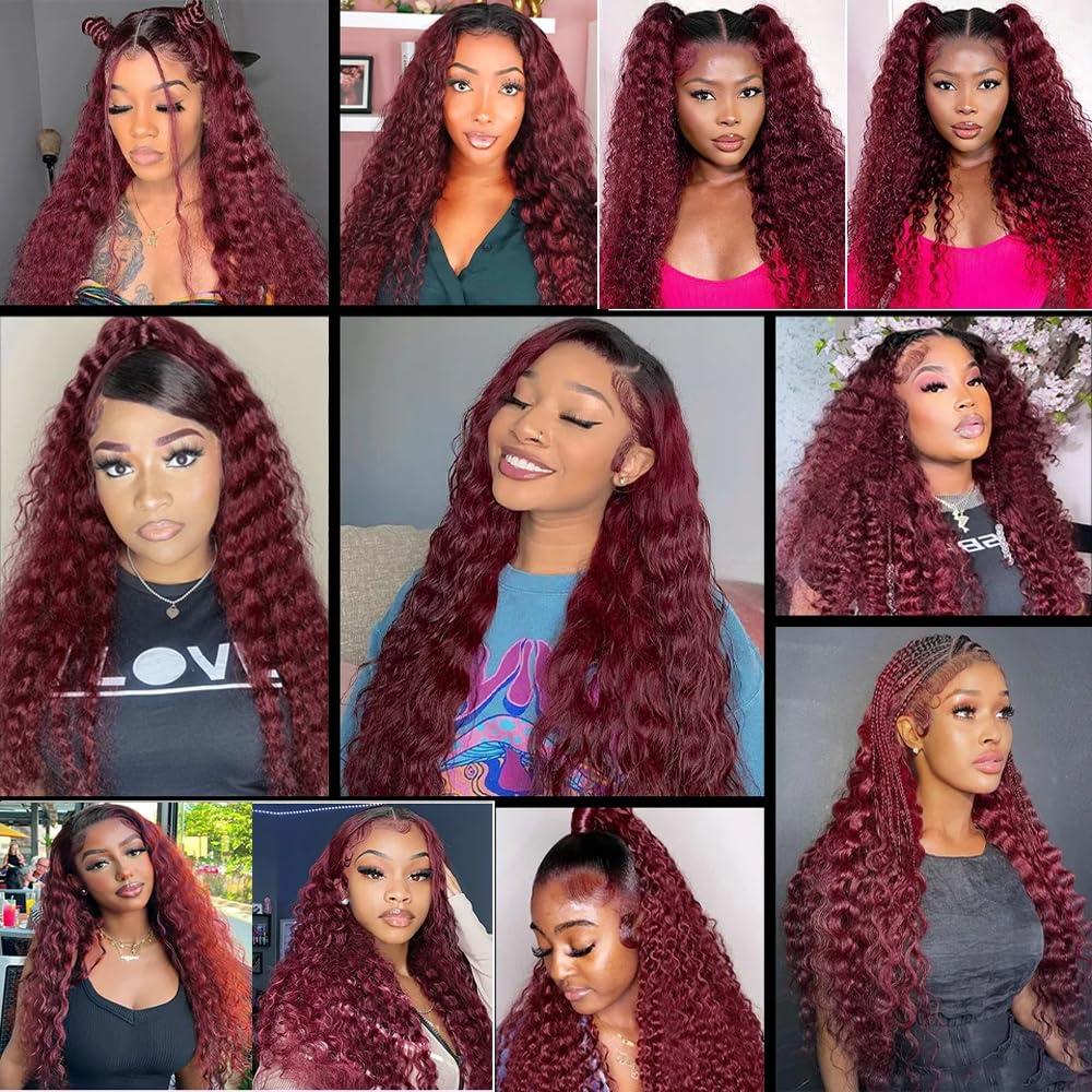 YOUNGHANN 26 28 30 Inch Ombre Bundles Human Hair 1b99j Deep Wave Human Hair Bundles Two Tone Black And Red Bundles Brazilian Burgundy Deep Wave Bundles Hair Weave