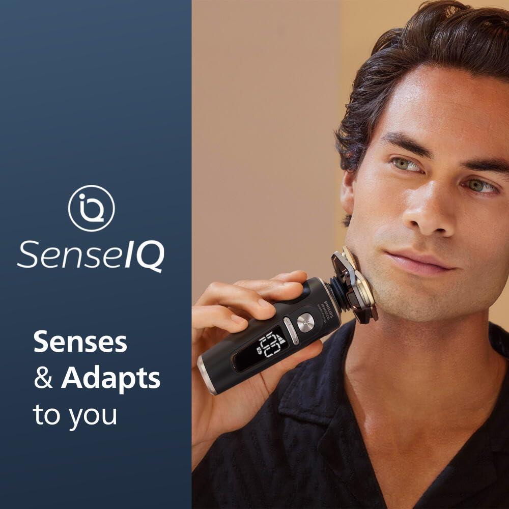 Philips Norelco Philips Norelco Shaver Series 9000 Prestige, Wet and Dry Electric Shaver, Lift & Cut Shaving System, SenseIQ Technology, Precision Trimmer, Cleaning Pod, Premium Pouch, Black Matte, Model SP9840/90