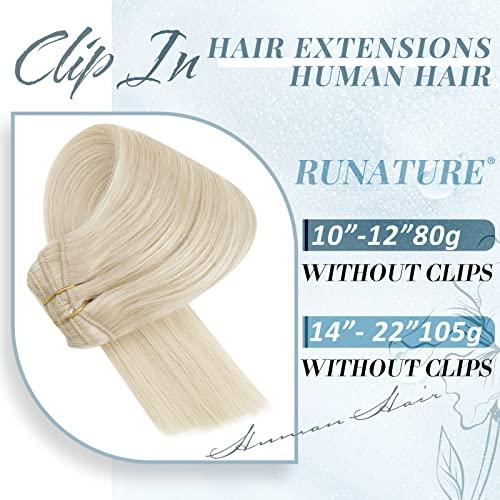 RUNATURE RUNATURE Blonde Clip in Hair Extensions Real Human Hair #800 White Blonde and #60 Platinum Blonde 10 Inch 80g