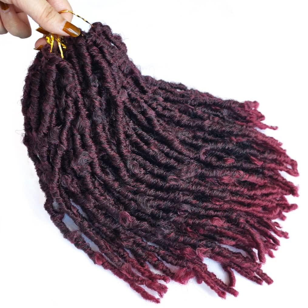 VCHIDO 8 Packs Pre Looped Butterfly Locs Crochet Hair 12 Inch Burgundy Red Distressed Locs Crochet Braids Soft Butterfly Faux Locs Crochet Hair (12Inch,Ombre Burgundy)