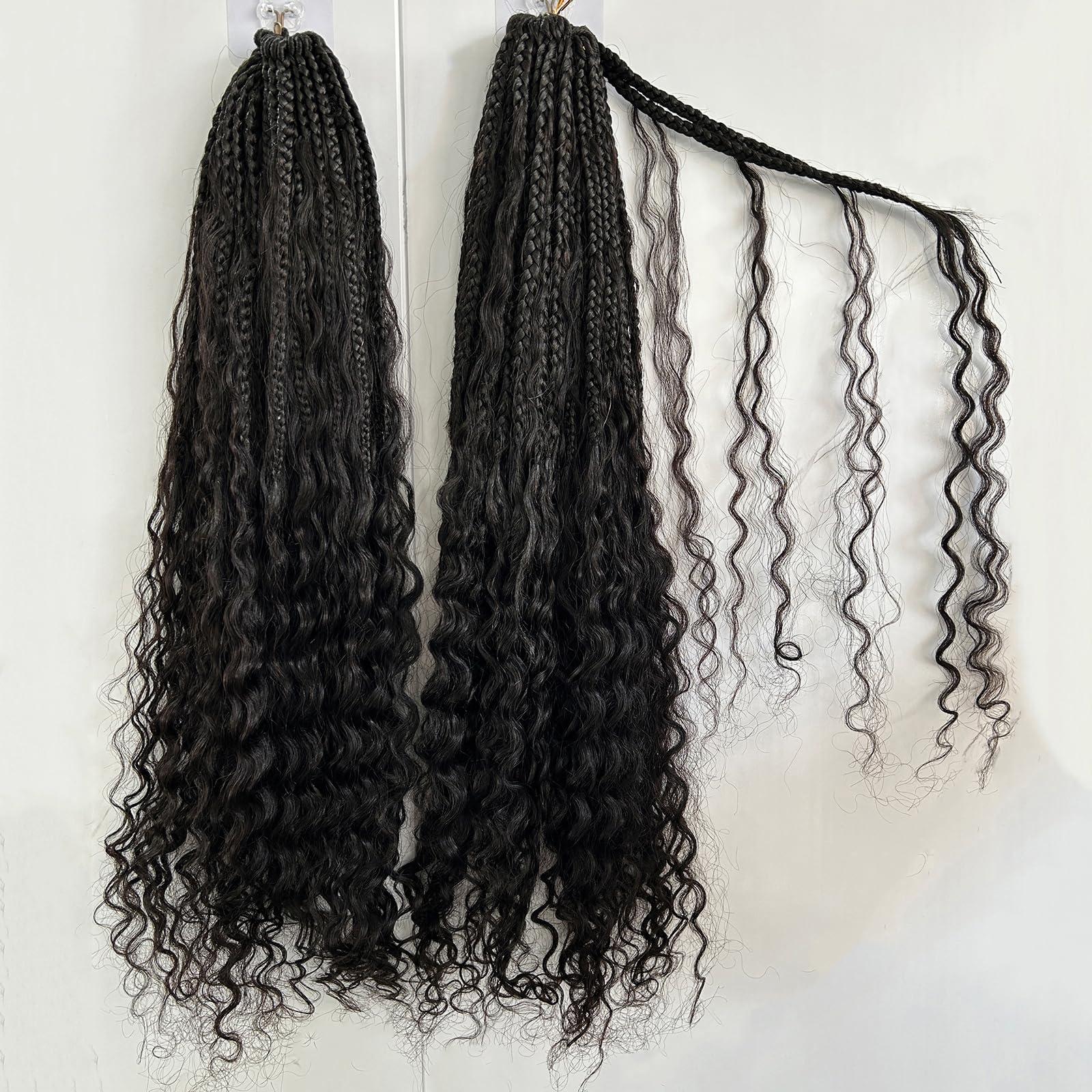 CHARMING YOU Boho Box Braids Crochet With Human Hair Curls Synthetic Braiding Pre-looped Goddess Hair Extensions Boho Knotless Braids for Women 18 Inch 40Strands