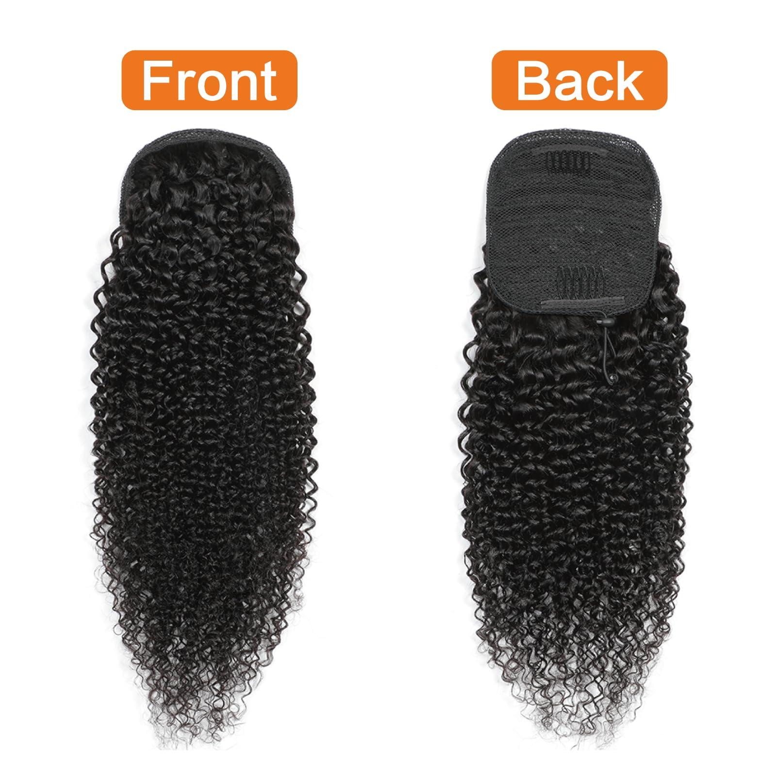 Yacurcur Yacurcur Kinky Curly Ponytail Human Hair Drawstring Ponytail for Black Women 10A Brazilian Virgin Human Hair 4C Curly Ponytail Extension Natural Black 20 Inch