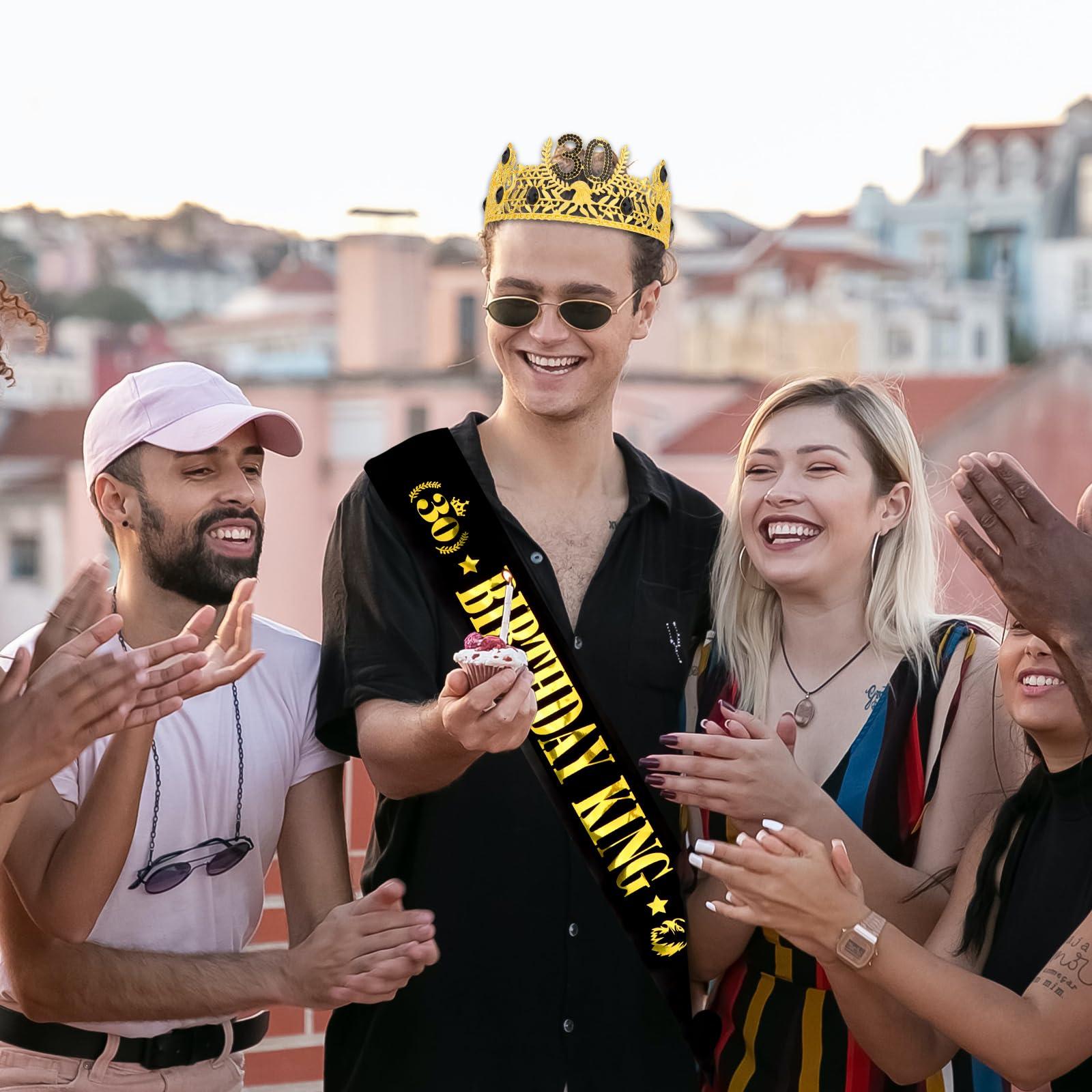 CIEHER CIEHER 30th Birthday King Crown & 30th Birthday Sash for Men30th Birthday Crowns for Men 30th Birthday King Tiara, 30th Birthday Gifts for Men, 30th Birthday Decorations Men