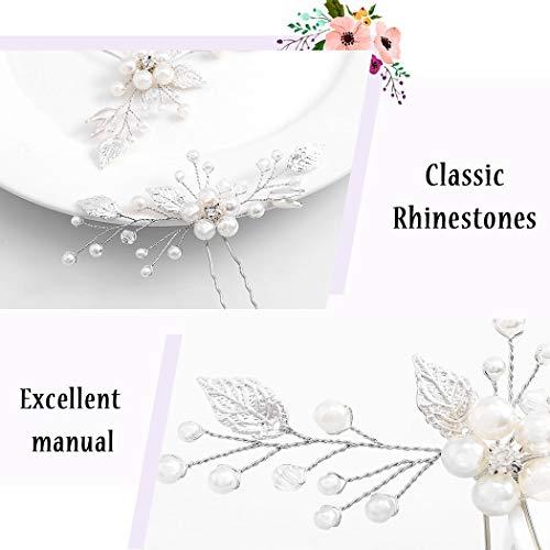Barode Barod Crystal Wedding Hair Pins Silver Leaf Bride Headpiece Pearl Flower Bridal Hair Accessories for Women and Girls(Pack of 2)