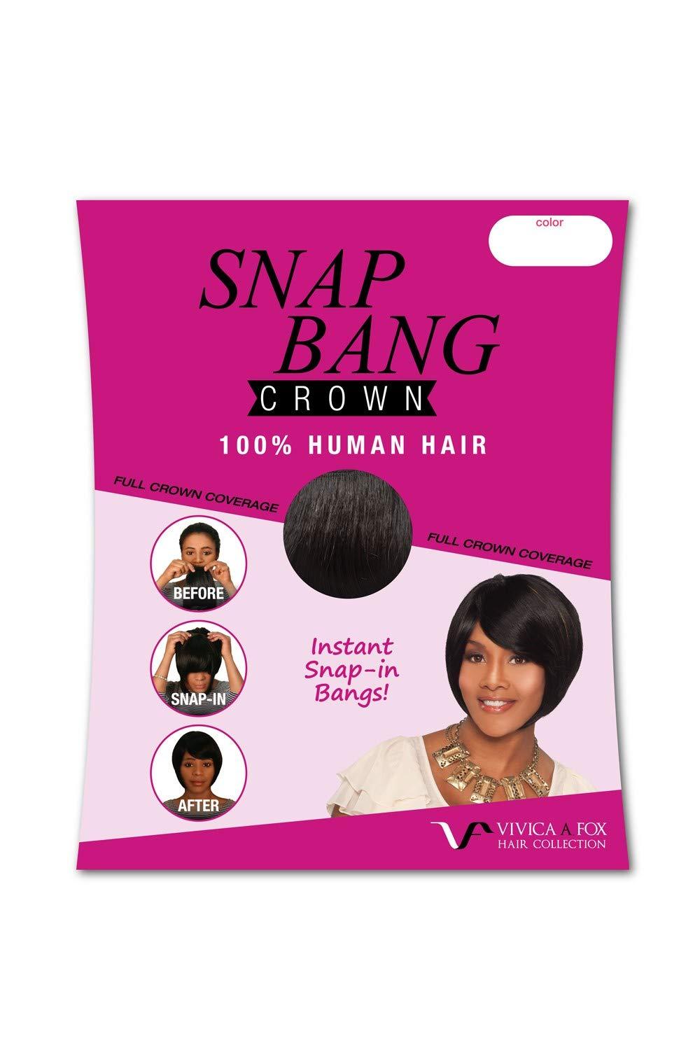 Vivica Vivica Snap Bang Crowne Color 1B Fox Wigs 100% Human HairClip In Heat Friendly 5.5\" Front 7\" Sides Straight Hairpiece Bundle MaxWigs Hairloss Booklet