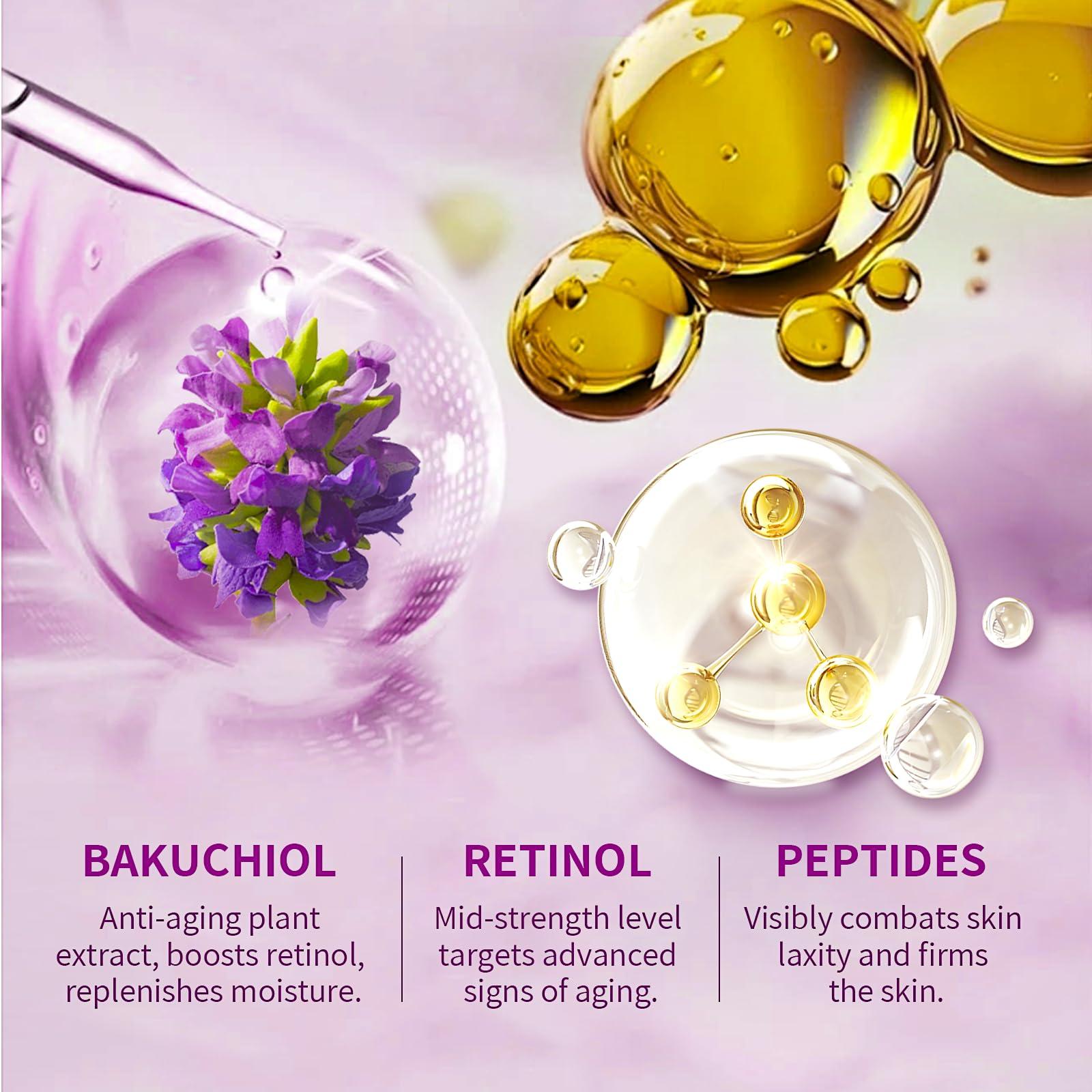 KIUORET Bakuchiol Retinol Serum for Anti-Aging, Bakuchiol Retinol Rejuvenation Serum Reduces Acne, Wrinkles and Fine Lines, Retinol Serum for Moisturizing & Smoothing for All Skins, 30 ml