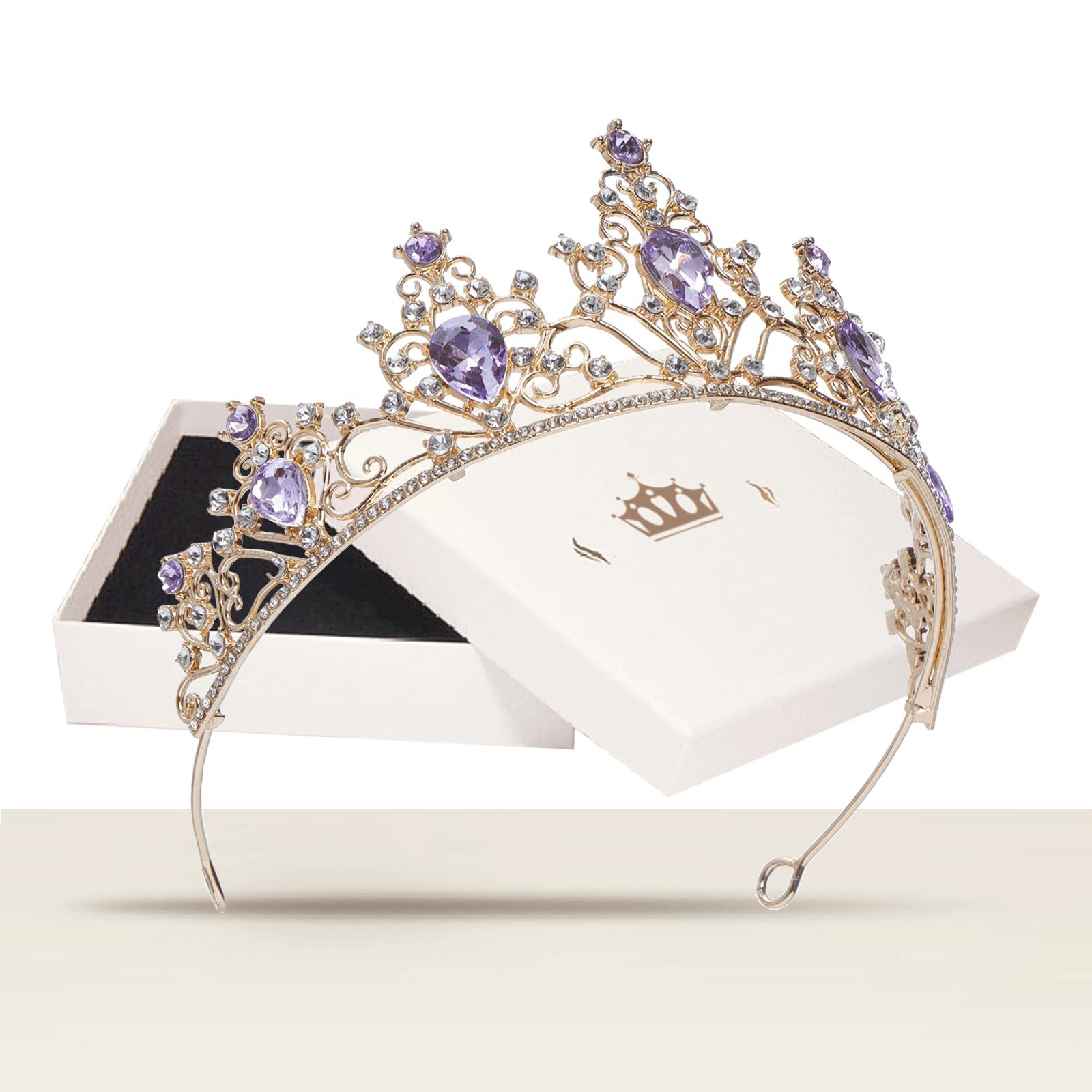 JasperKino Purple Tiara Crown Crystal Purple Rhinestone Princess Bride Wedding, Birthday, Celebration, Party Headband, Purple