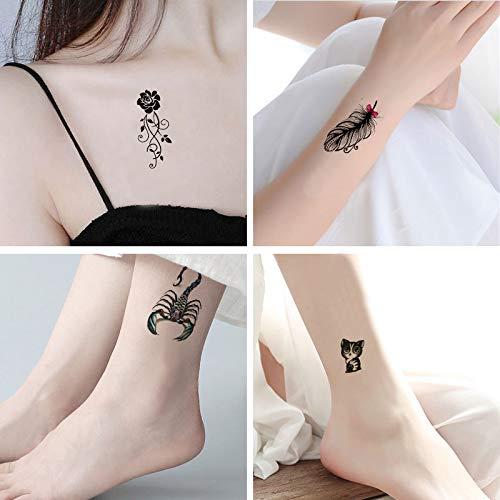 AWLEE Temporary Tattoo Stickers for Women Flowers Words Butterflies Cats Scorpions Waterproof Art Body Fake Tattoos 30 Sheets (style3)
