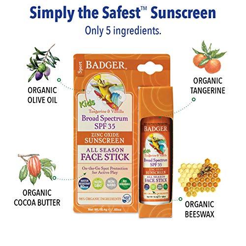 Badger Badger - SPF 35 Clear Zinc Kids Sunscreen Stick - Tangerine & Vanilla - Broad Spectrum Water Resistant Reef Safe Sunscreen, Natural Mineral Sunscreen with Organic Ingredients .65 oz