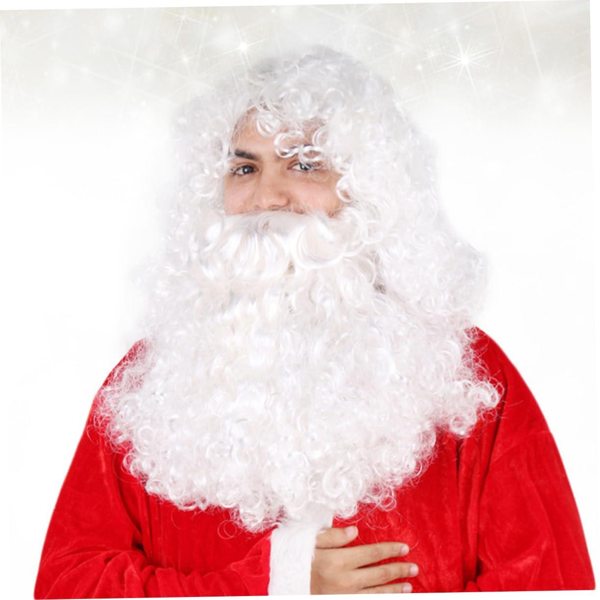 GALPADA GALPADA Santa Claus Beard and Wig Set Men's Wig Long Curly Hair Santa Claus Headdress Party Costumes