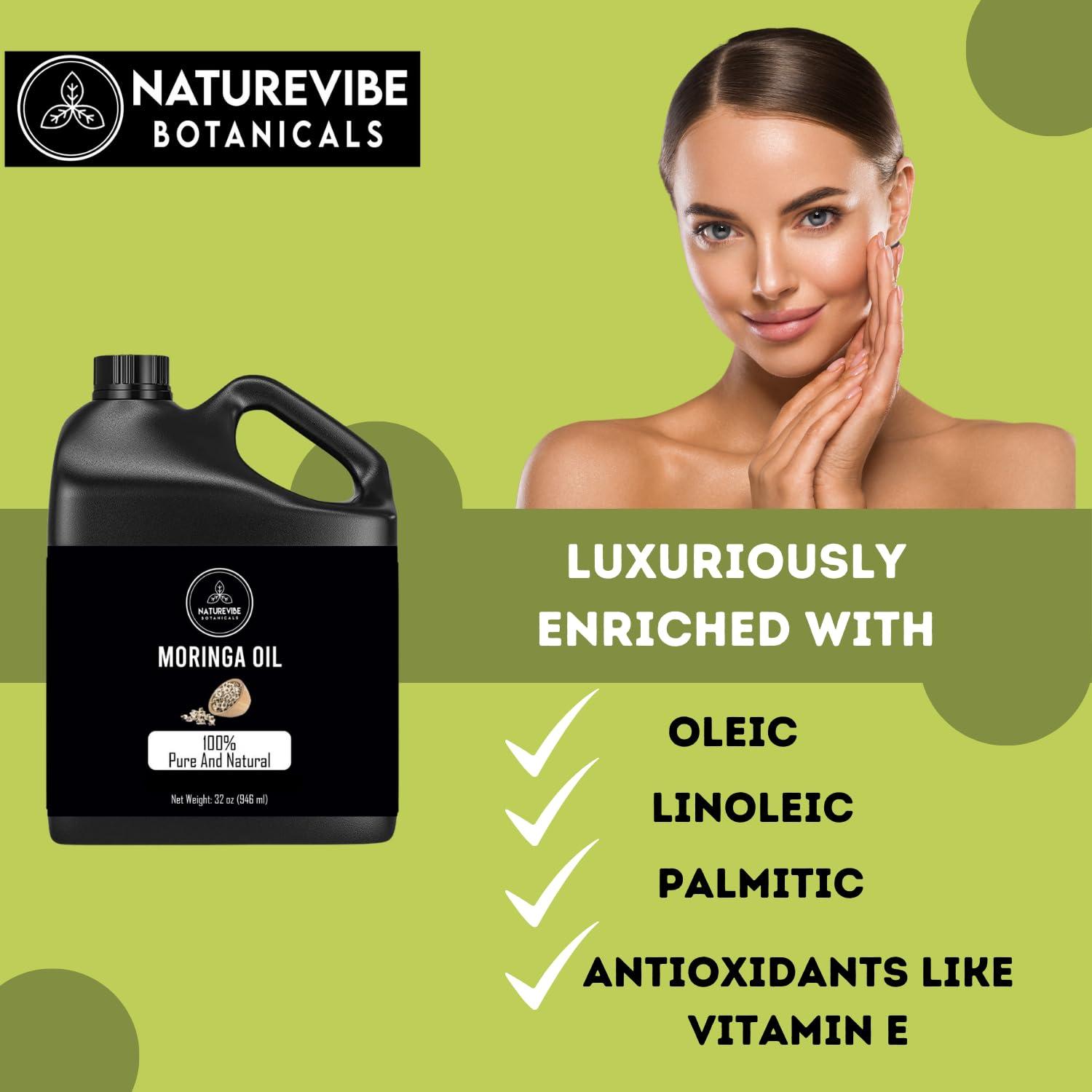 Naturevibe Botanicals Naturevibe Botanicals Moringa Oil 32 Ounces | 100% Pure and Natural | Great for Skin Care and Hair Care