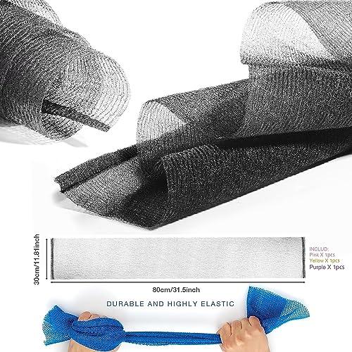 RIUOTA 3 Pieces Exfoliating Washcloth Shower Towel African Net Sponge Japanese Wash Cloth Face Exfoliating Sponge Loofah Exfoliating Body Scrubber for Body Exfoliation(Black White Blue)