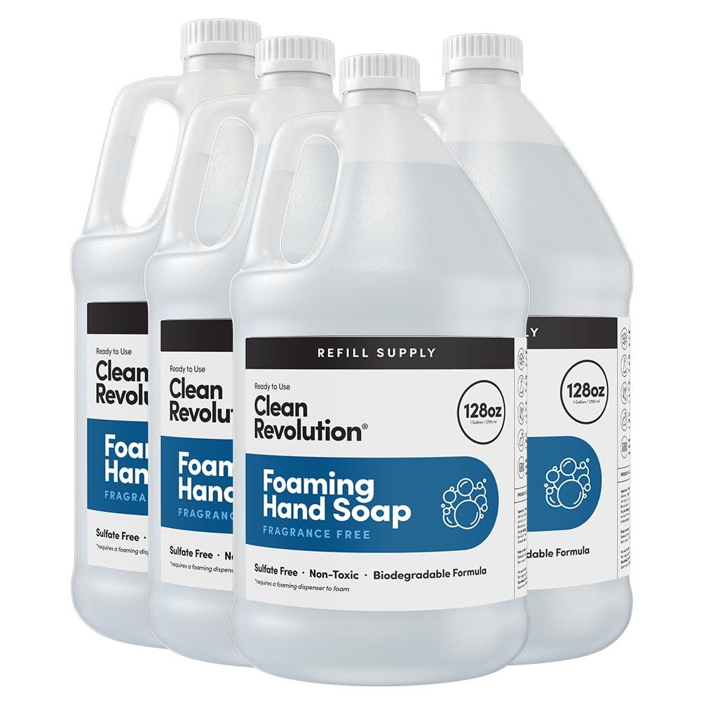 Clean Revolution Clean Revolution Foaming Hand Soap Refill Supply Container, Ready to Use Formula, Gluten Free, Unscented and Fragrance Free, 128 Fl. Oz, 4 Pack