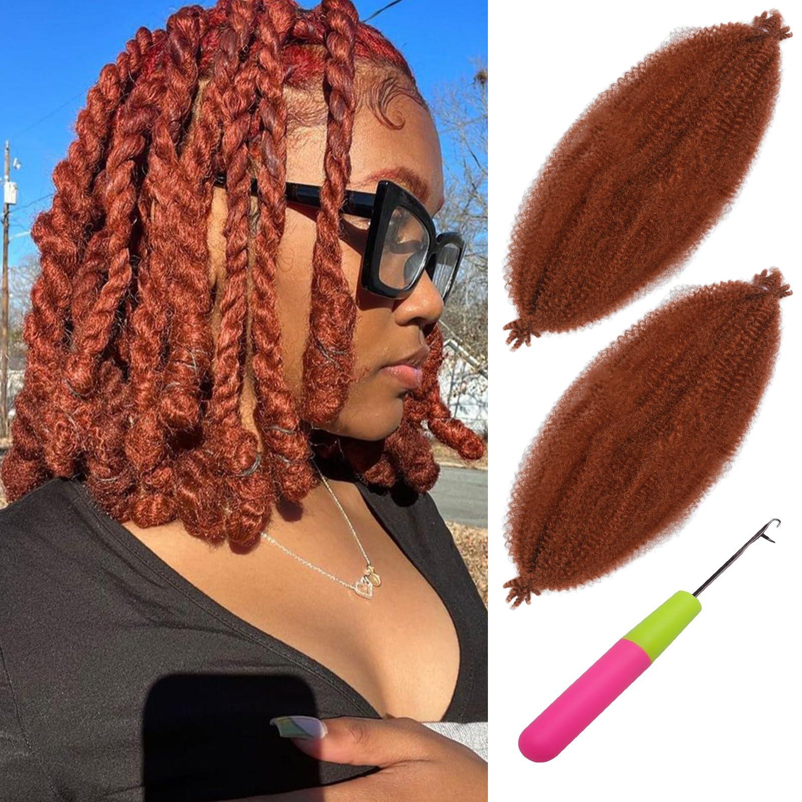 KYNLEY KYNLEY 350 Marley Hair 2 Packs Ginger Springy Afro Twist Hair 14 Inch Kinky Marley Twist Braiding Hair Wrapping Hair For Soft Locs (350 Spring Twist Hair)