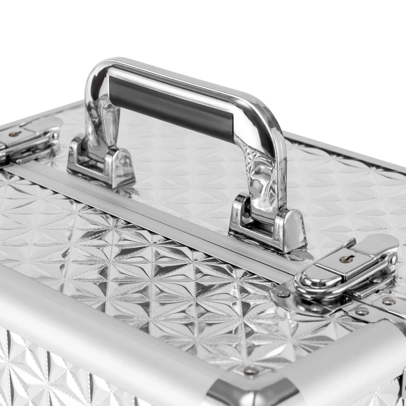 KJNHhugH KJNHhugH Professional Makeup Case Trolley, Rolling Nail Case Wheeled Manicure Storage Case Cosmetic Trolley Cosmetologist Stylist Case for Studio or Travelling, 13.4x9.8x18.5Inch (Sliver)