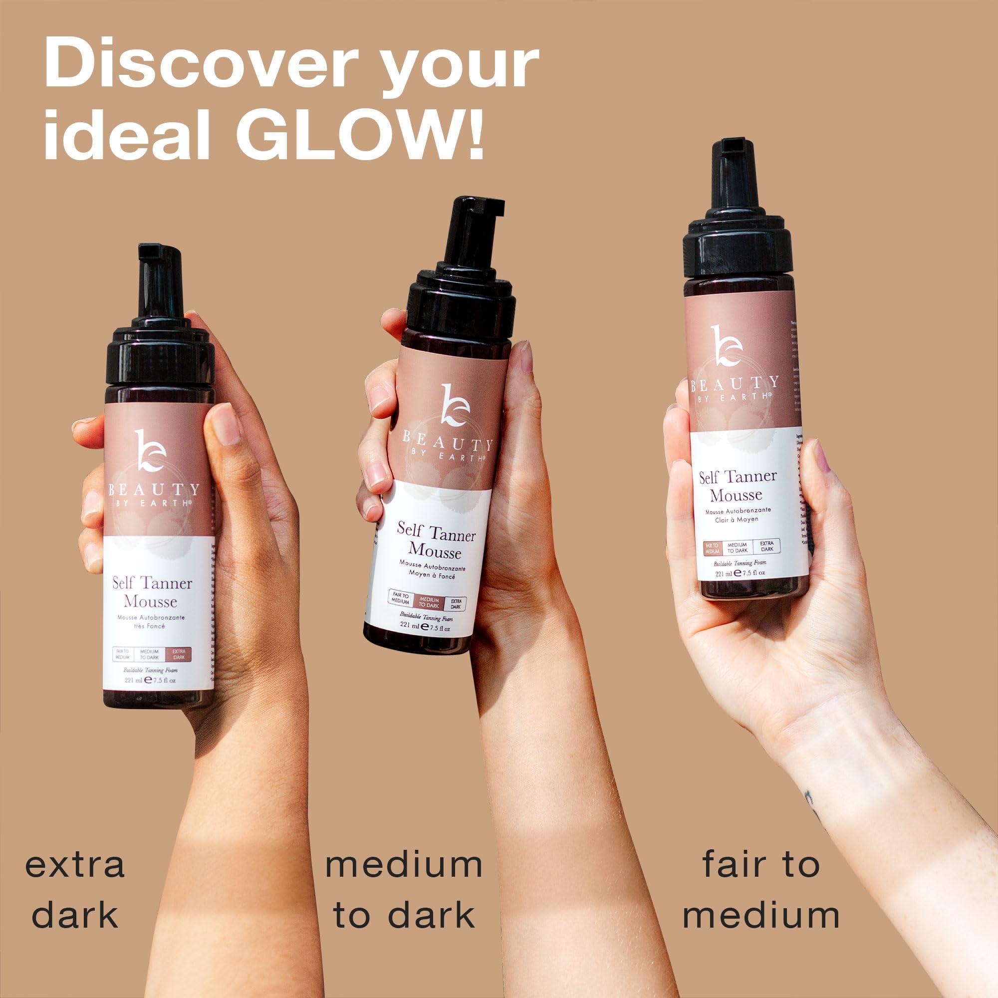 Beauty by Earth Self Tanner Tanning Mousse - Ultra Dark Self Tanner Mousse USA Made with Natural & Organic Ingredients, Self Tanning Foam for Fake Tan or Self Tan Foam, Sunless Self Tanners Best Sellers