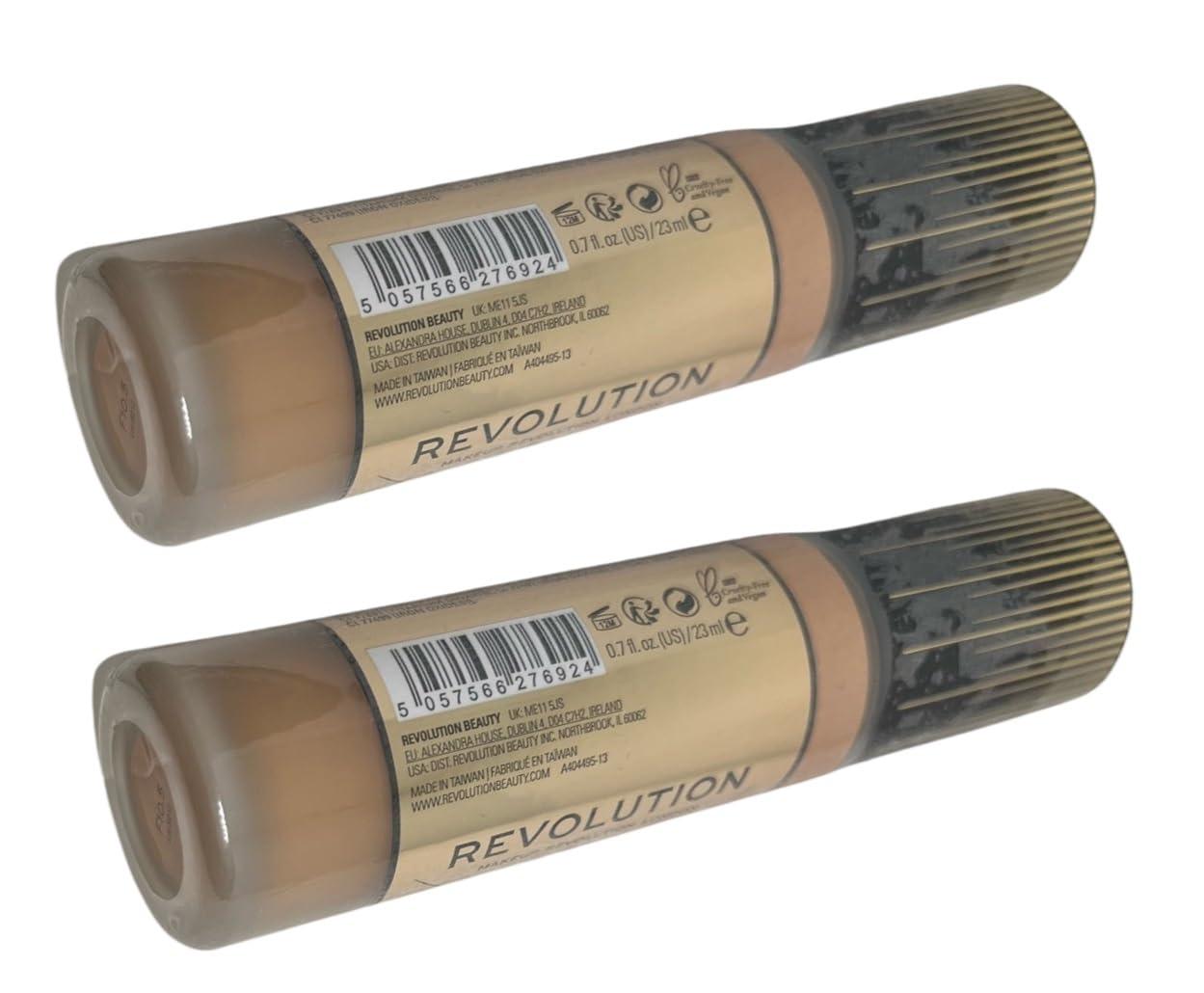 Revolution Beauty London Pack of 2 Makeup Revolution Beauty Conceal & Glow Illuminating Foundation, F10.5