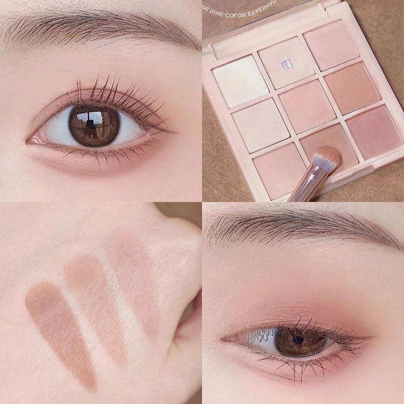 Okerker Okerker 9 Colors Pink Eyeshadow Palette, Matte Nude Neutral Beige Brown Blendable Shades, Daily Eye Shadow Makeup
