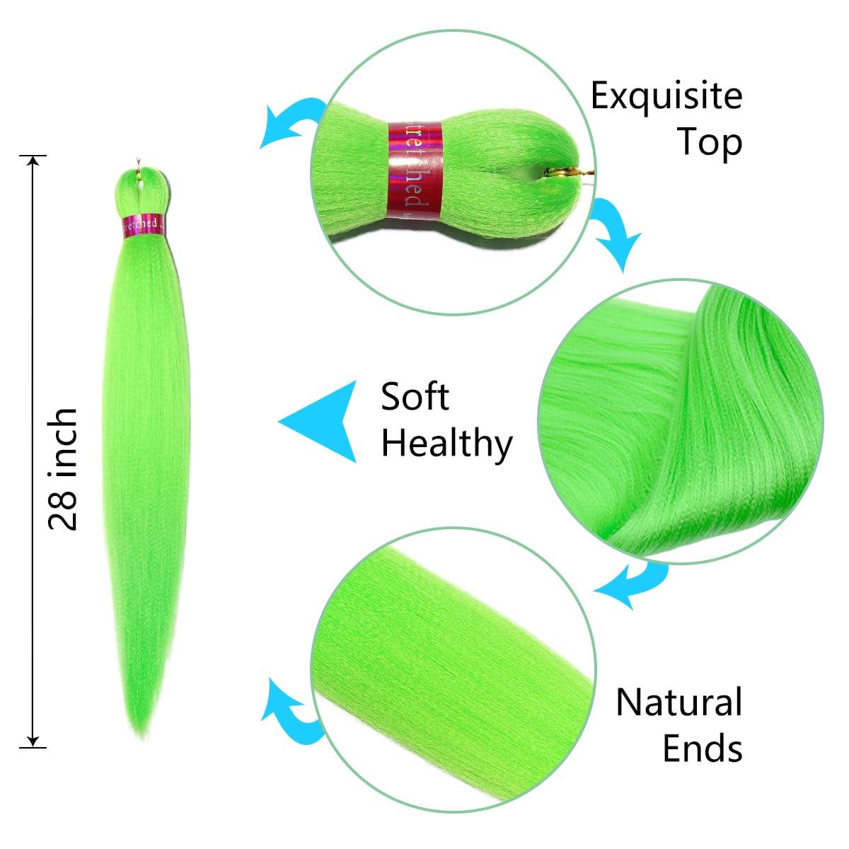 FAYETA Neon Green Braiding Hair Pre Strethched Silky Braid Hair Extensions, 100% Kanekalon Synthetic Itch Free Hair for Braiding Crochet Twist Hair Braid Extensions Yaki Texture(28\'\'-3packs, neon green)