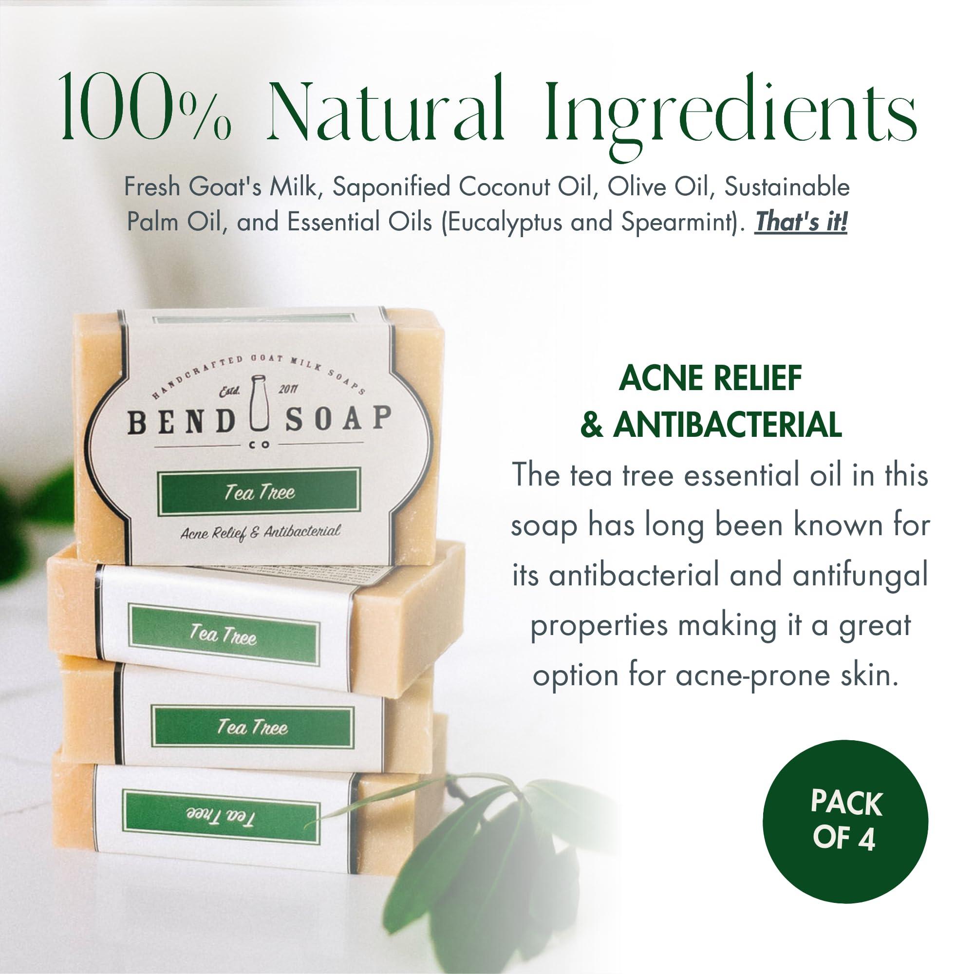 Bend Soap Company Bend Soap Company Tea Tree Goat Milk Soap - All Natural, Paraben and GMO Free - Handmade in USA - Soothe Cracked Skin, Relax and Exfoliate - Overall Dry Skin Relief (Tea Tree, 4 Pack of 4.5oz)