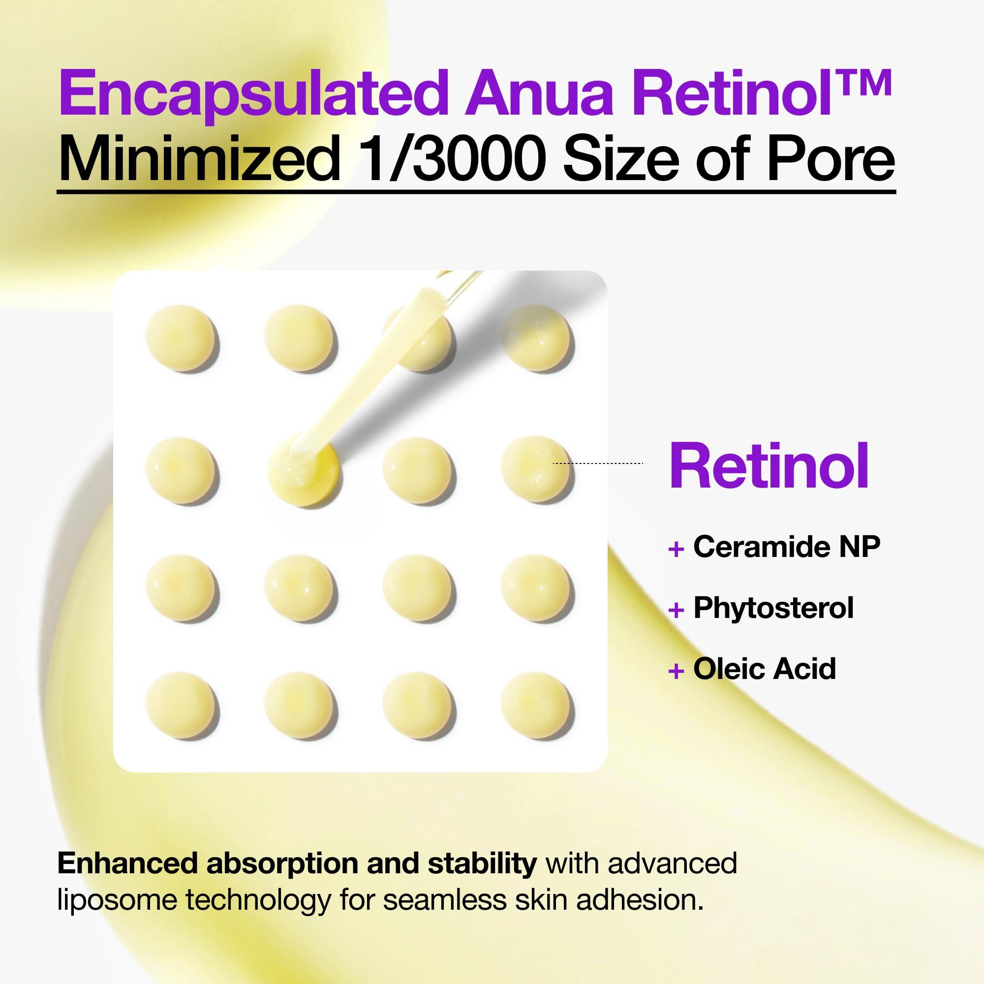 ANUA Anua Retinol Serum for Anti-Aging, Textured skin | 0.11% Retinol, 5% Niacinamide, 20+Soothing Ingredients Gentle for Beginner (30ml /1.01 fl.oz.)